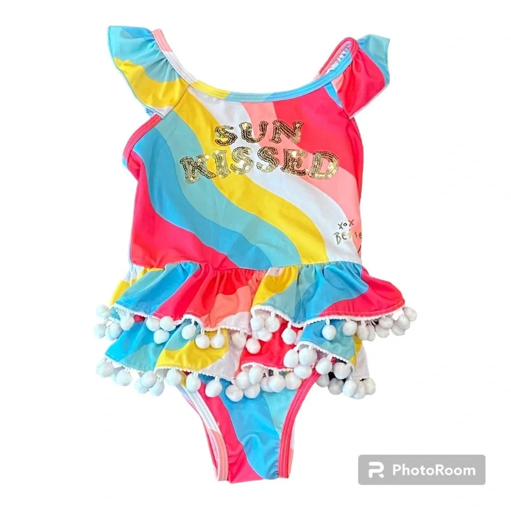 Betsey Johnson ruffle and pompoms bathing suit